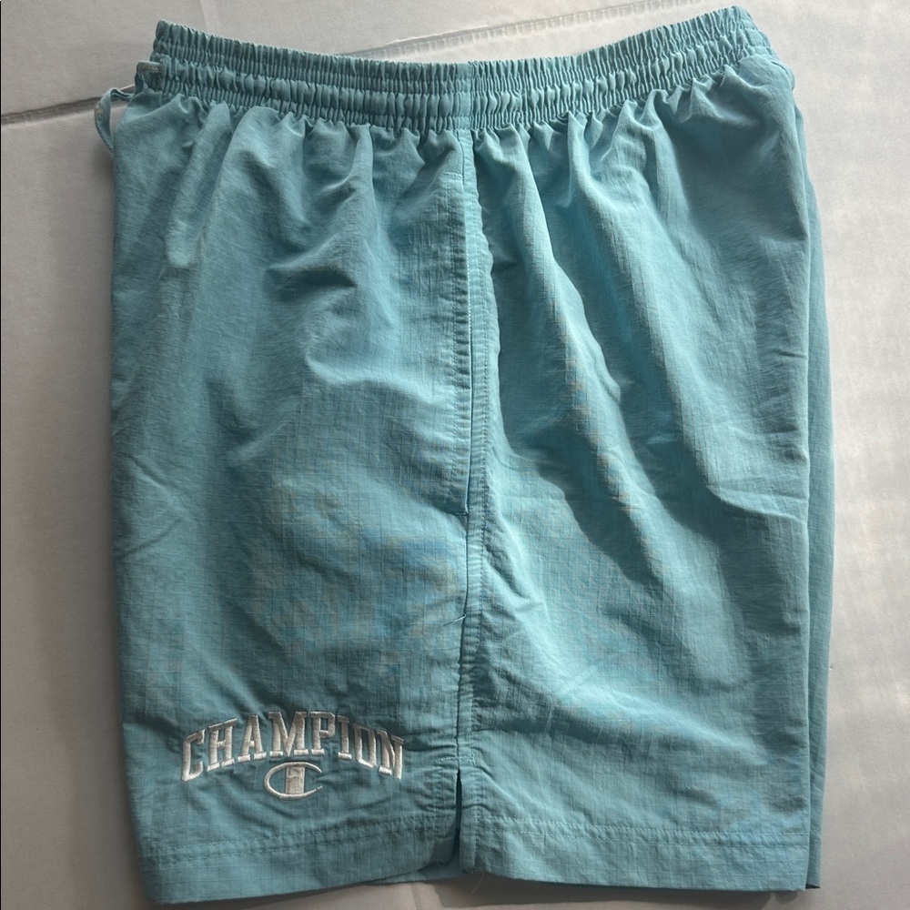 ✨🩵RareVtg 90s Champion Shorts Mens SMALL Teal Blue Athletic Gym NylonLined Retro - Picture 7 of 16